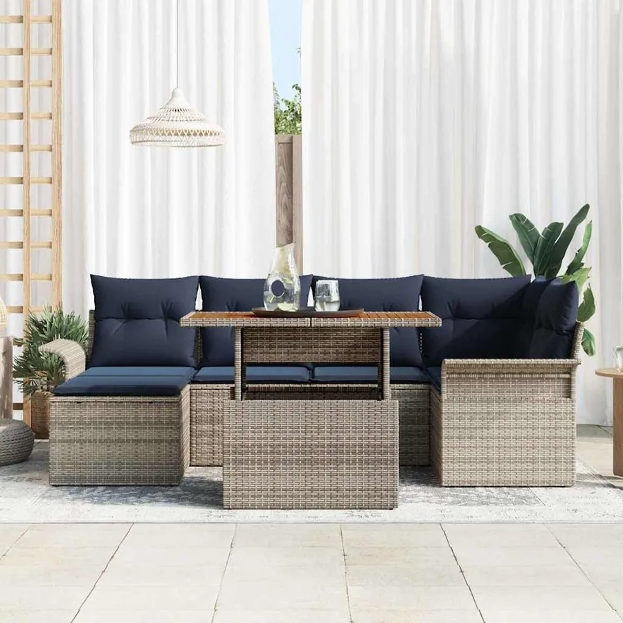 Ensemble de canapé de jardin 7 pcs Gris Poly rotin - 3