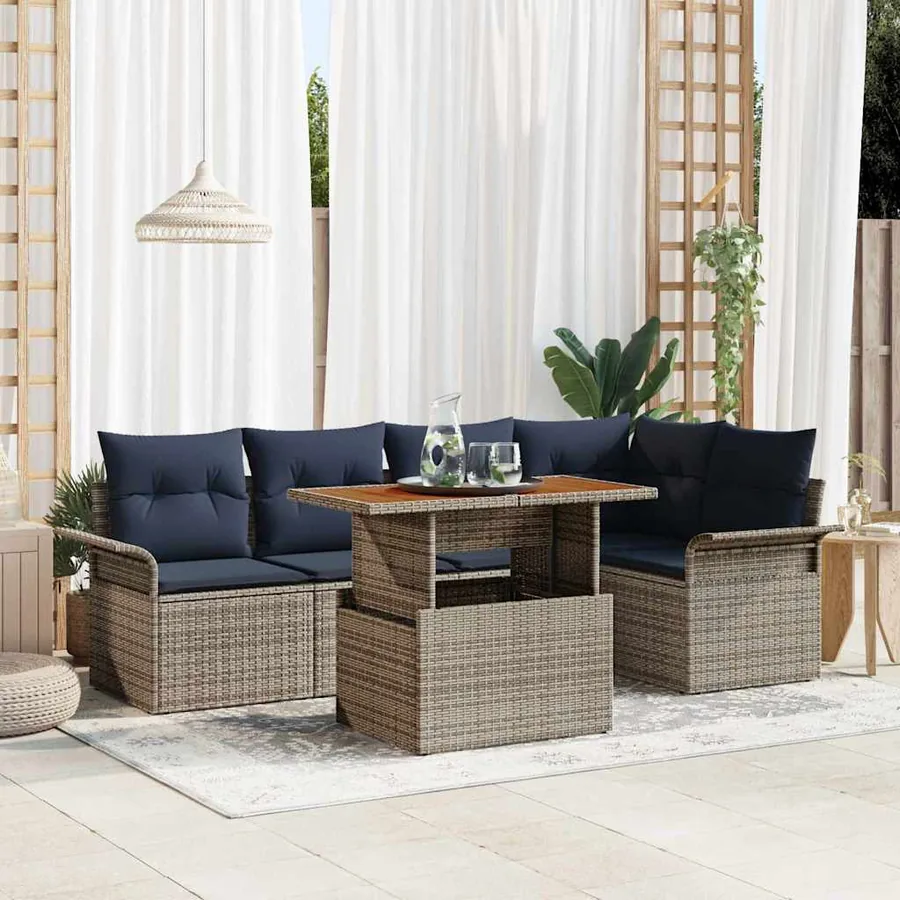 Ensemble de canapé de jardin 6 pcs Gris Poly rotin
