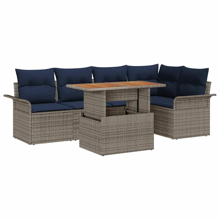 Ensemble de canapé de jardin 6 pcs Gris Poly rotin - 2