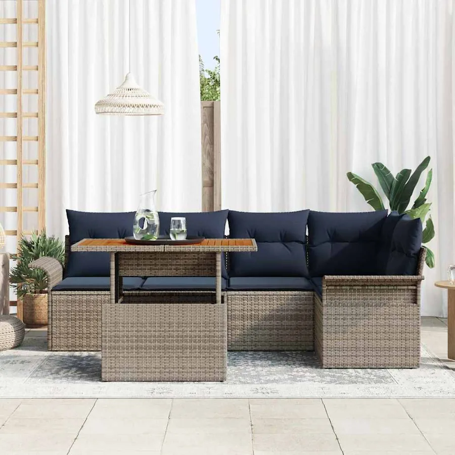 Ensemble de canapé de jardin 6 pcs Gris Poly rotin - 3