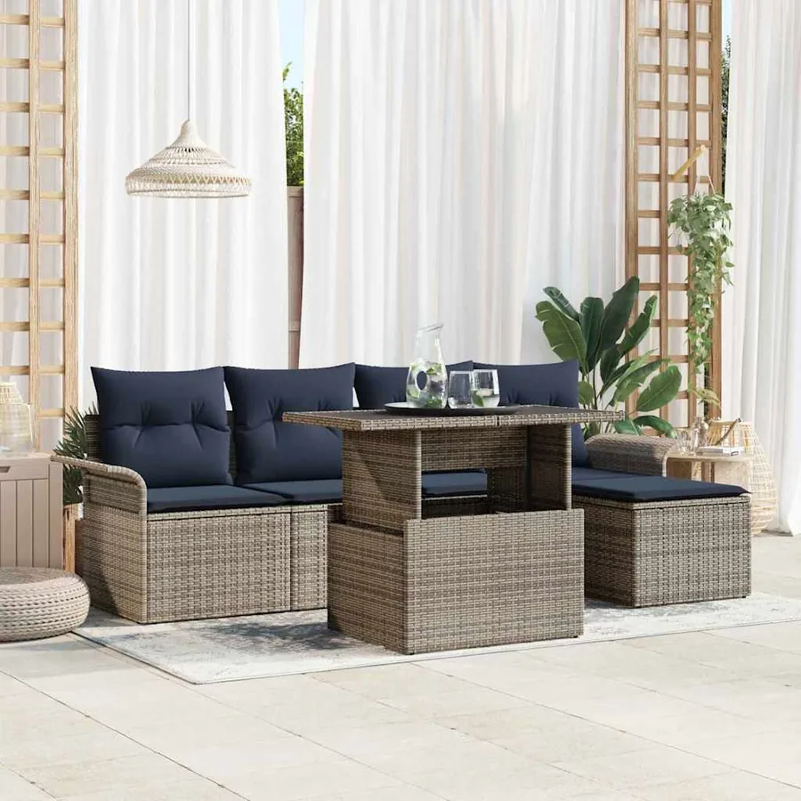 Ensemble de canapé de jardin avec coussin 6 pcs Gris Poly rotin