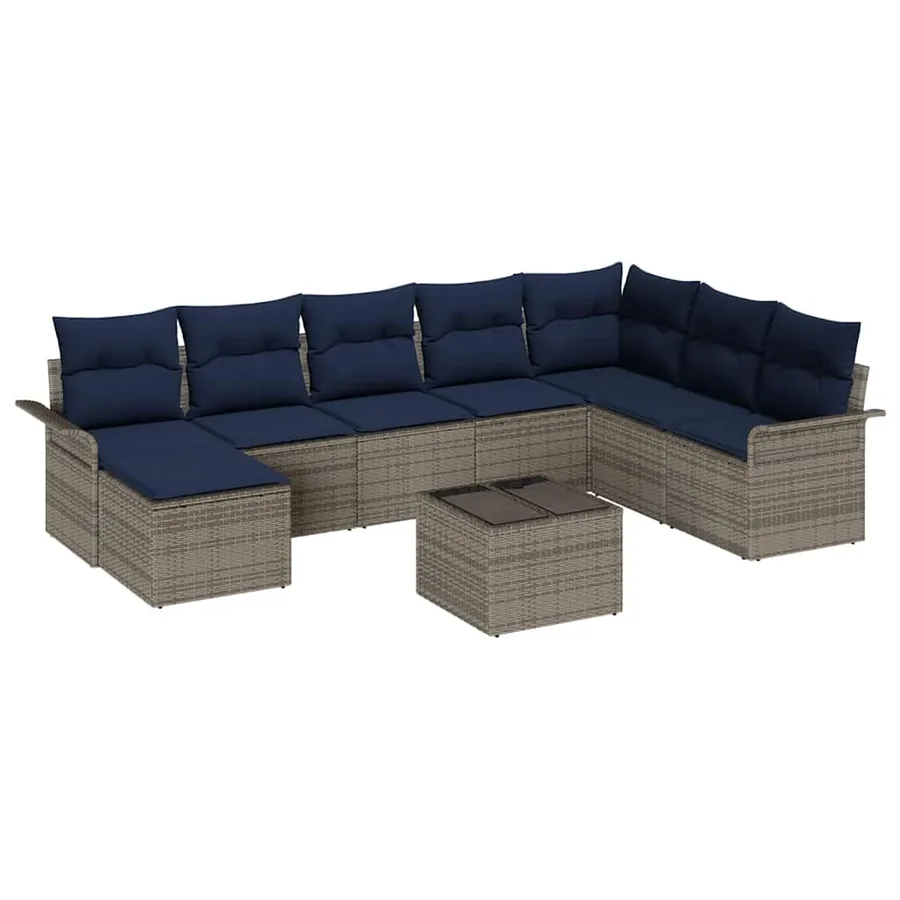 Ensemble de canapé de jardin avec coussin 9 pcs Gris Poly rotin - 2