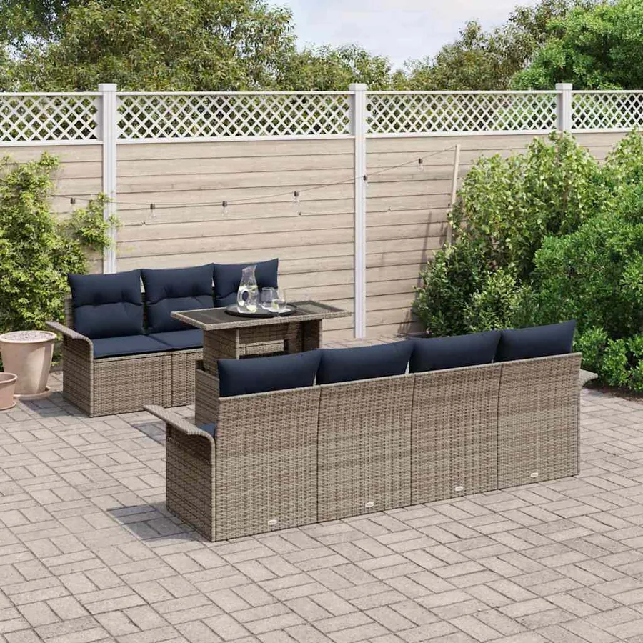 Ensemble de canapé de jardin 8 pcs Gris Poly Rattan - 3