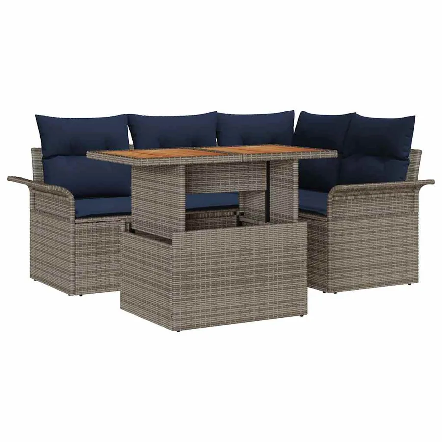Ensemble de canapé de jardin 5 pcs Gris Poly rotin - 2
