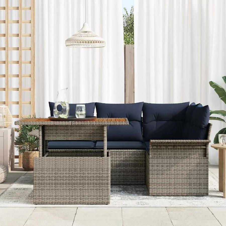 Ensemble de canapé de jardin 5 pcs Gris Poly rotin - 3