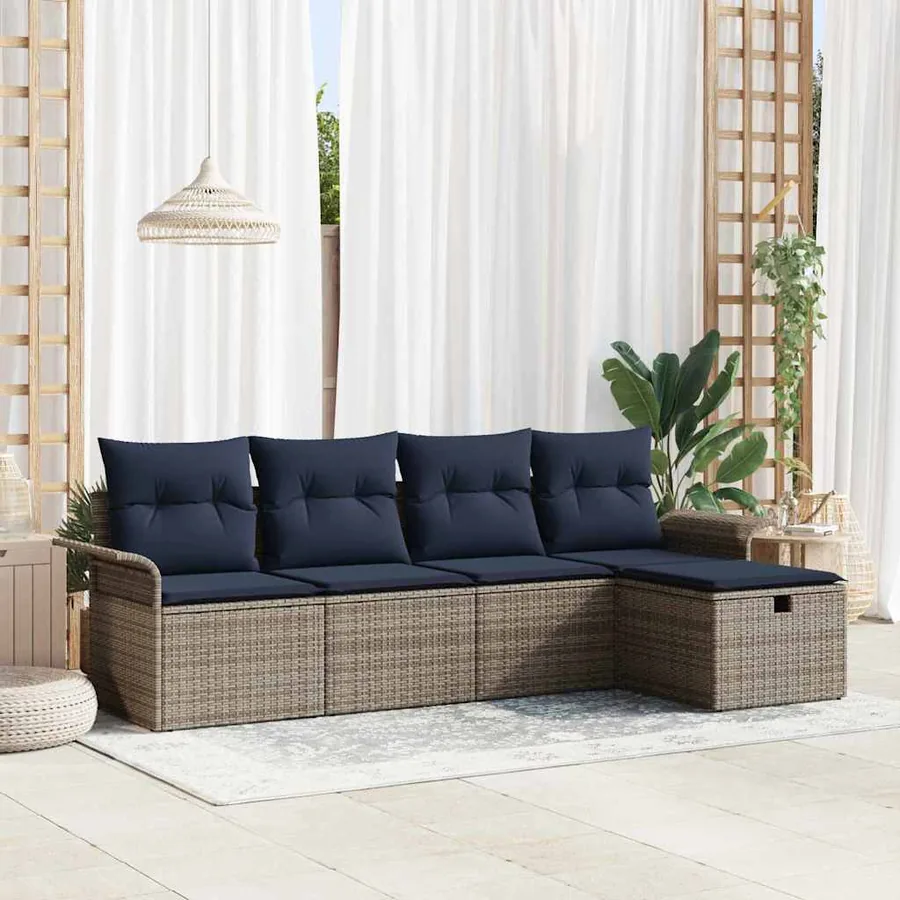 Ensemble de canapé de jardin avec coussin 5 pcs Poly rotin