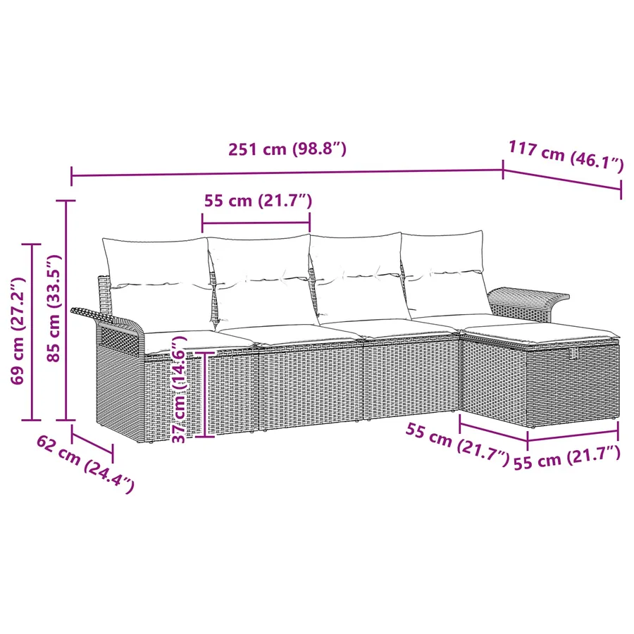 Ensemble de canapé de jardin avec coussin 5 pcs Poly rotin - 12