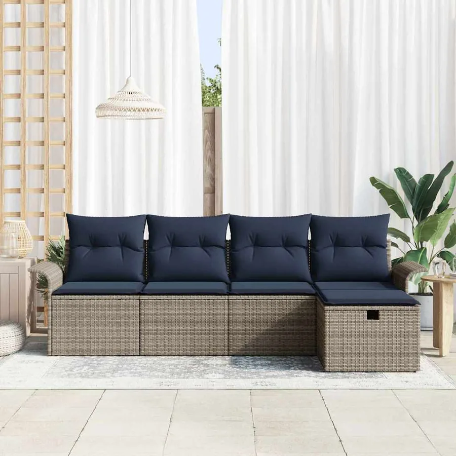 Ensemble de canapé de jardin avec coussin 5 pcs Poly rotin - 3