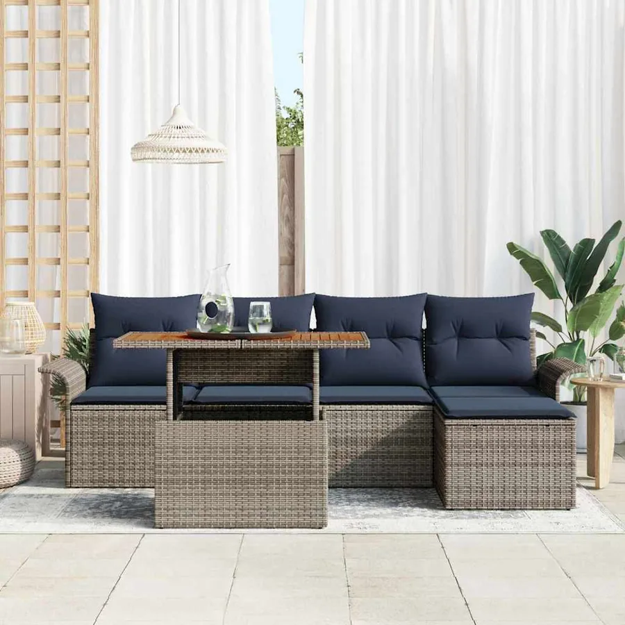 Ensemble de canapé de jardin 6 pcs Gris Poly rotin - 3