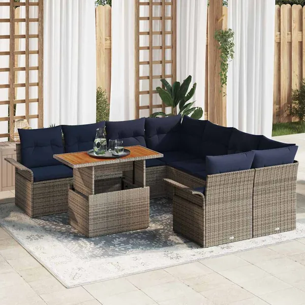 Ensemble de canapé de jardin 9 pcs Gris Poly rotin