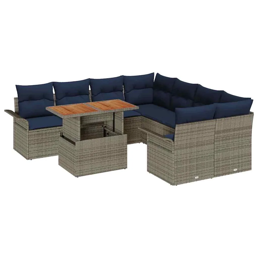 Ensemble de canapé de jardin 9 pcs Gris Poly rotin - 2