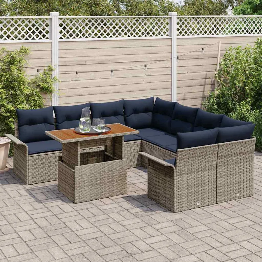 Ensemble de canapé de jardin 9 pcs Gris Poly rotin - 3
