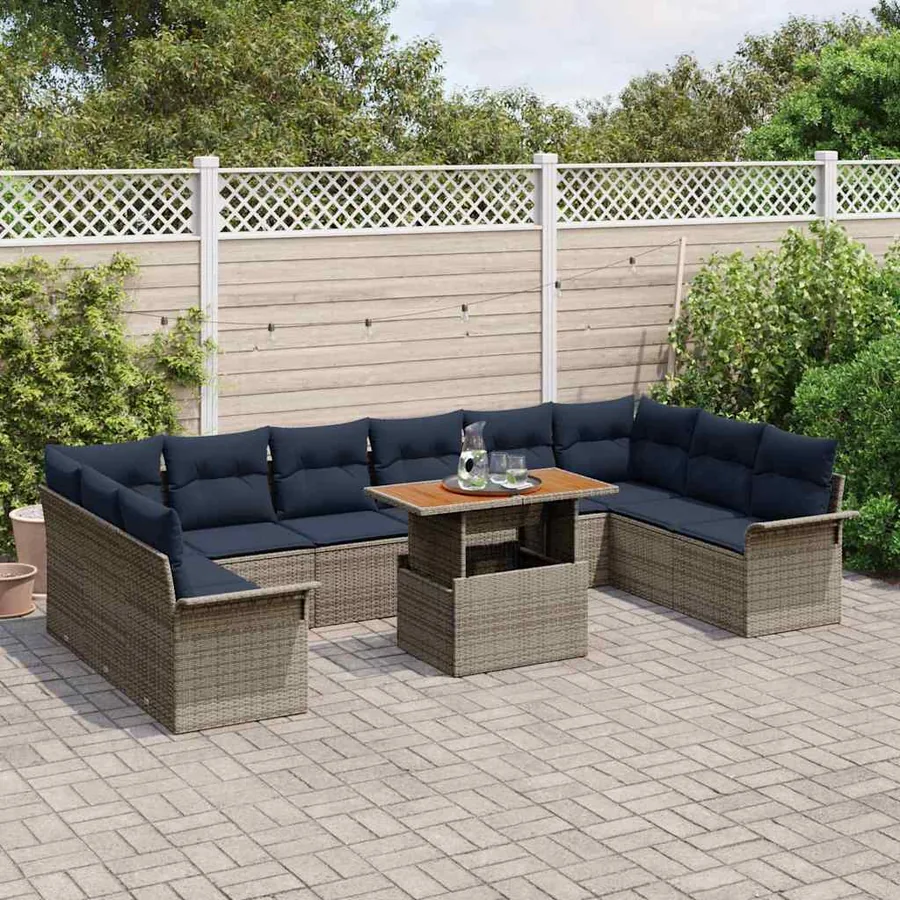 Ensemble de canapé de jardin 11 pcs Gris Poly rotin - 3