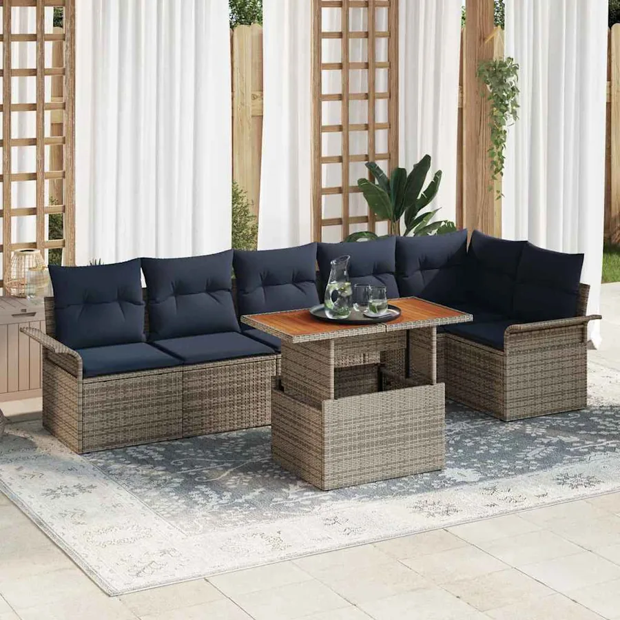 Ensemble de canapé de jardin 7 pcs Gris Poly rotin