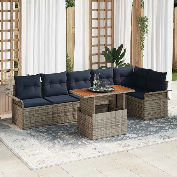 Ensemble de canapé de jardin 7 pcs Gris Poly rotin