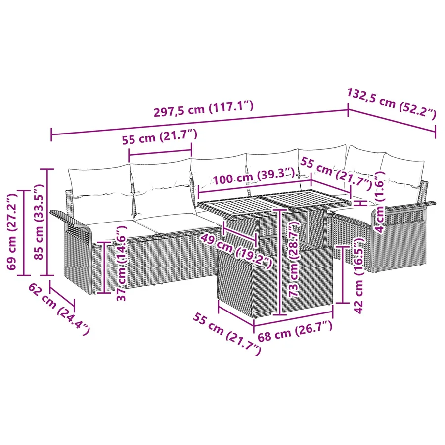 Ensemble de canapé de jardin 7 pcs Gris Poly rotin - 15
