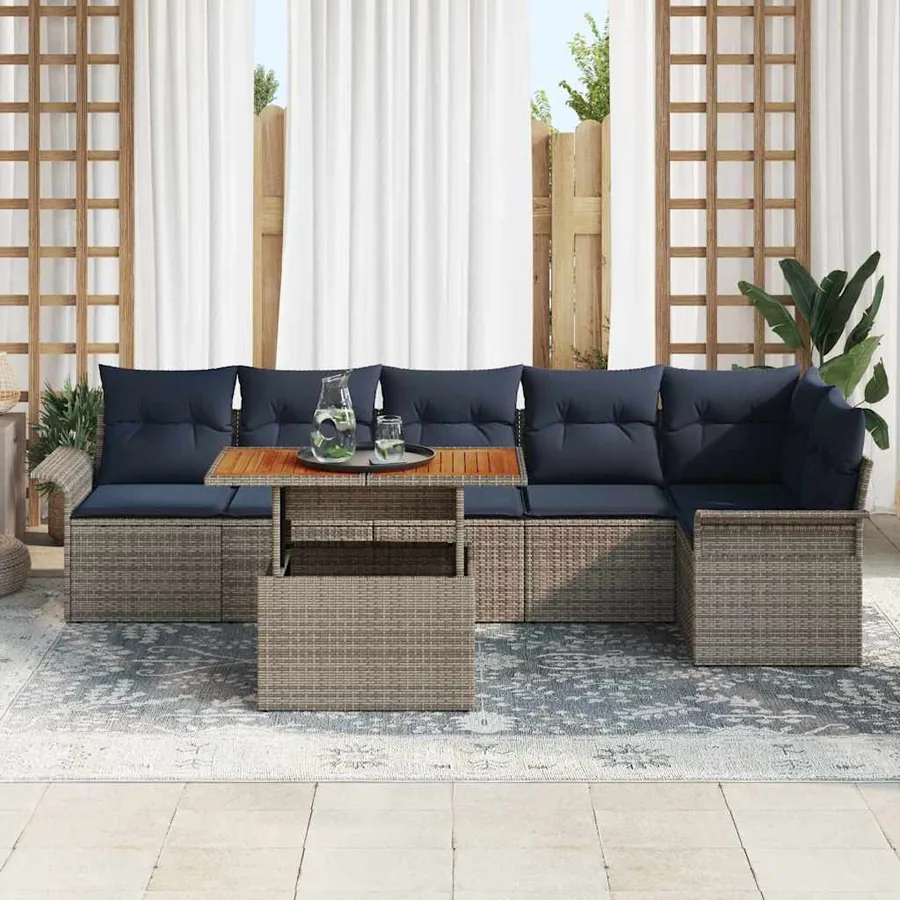 Ensemble de canapé de jardin 7 pcs Gris Poly rotin - 3
