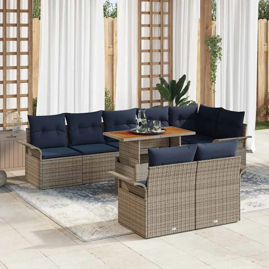 Ensemble de canapé de jardin 9 pcs Gris Poly rotin