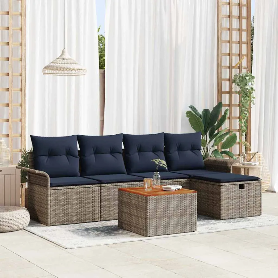 Ensemble de canapé de jardin avec coussin 6 pcs Gris Poly rotin