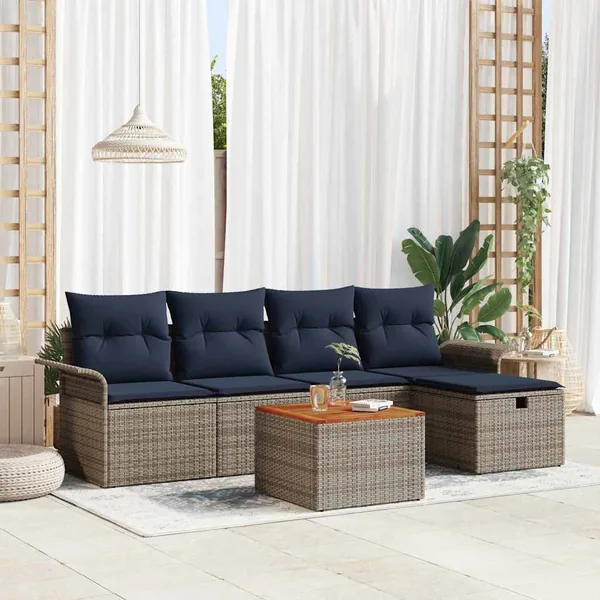 Ensemble de canapé de jardin avec coussin 6 pcs Gris Poly rotin