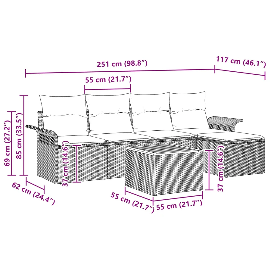 Ensemble de canapé de jardin avec coussin 6 pcs Gris Poly rotin - 13