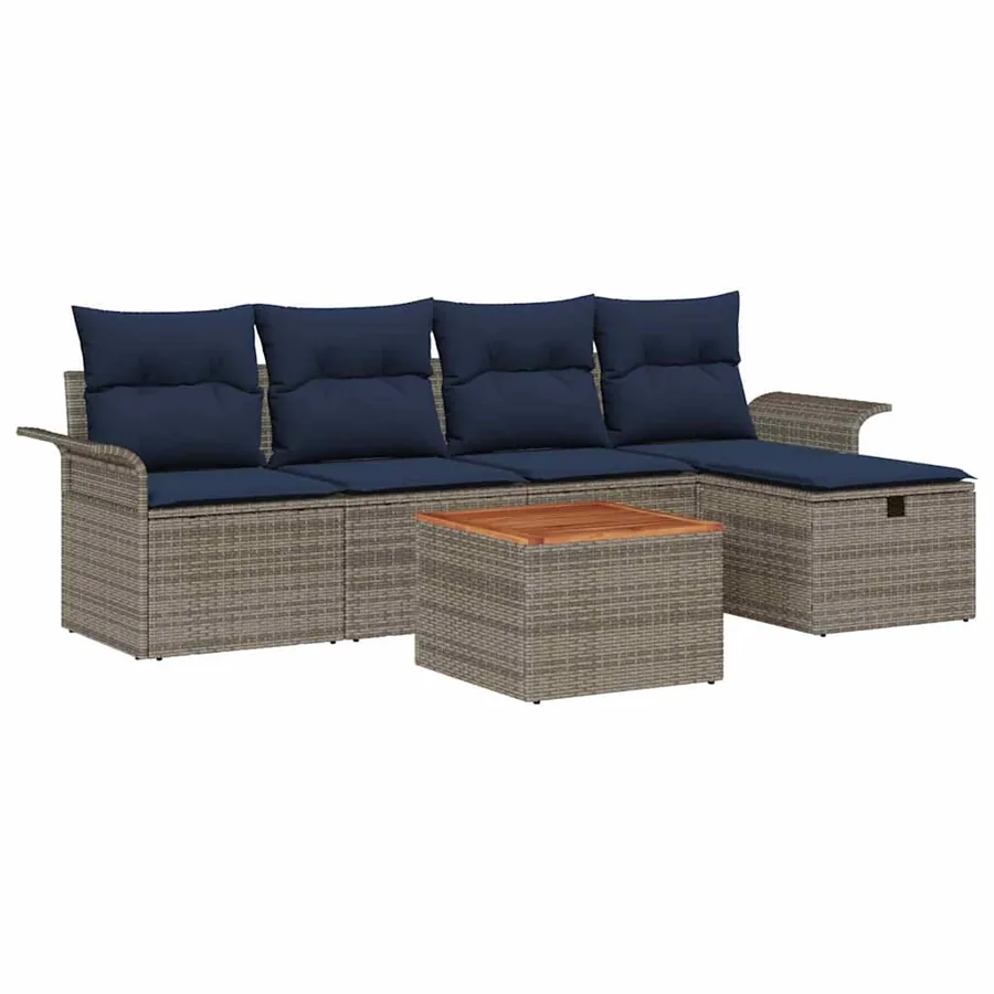 Ensemble de canapé de jardin avec coussin 6 pcs Gris Poly rotin - 2