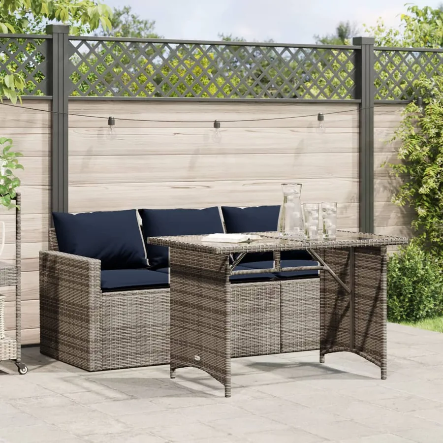 Ensemble à manger de jardin et coussins 2 pcs gris rotin