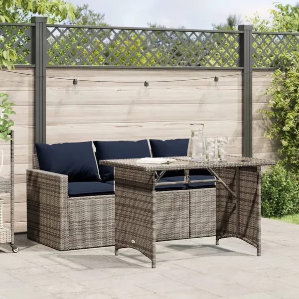Ensemble à manger de jardin et coussins 2 pcs gris rotin