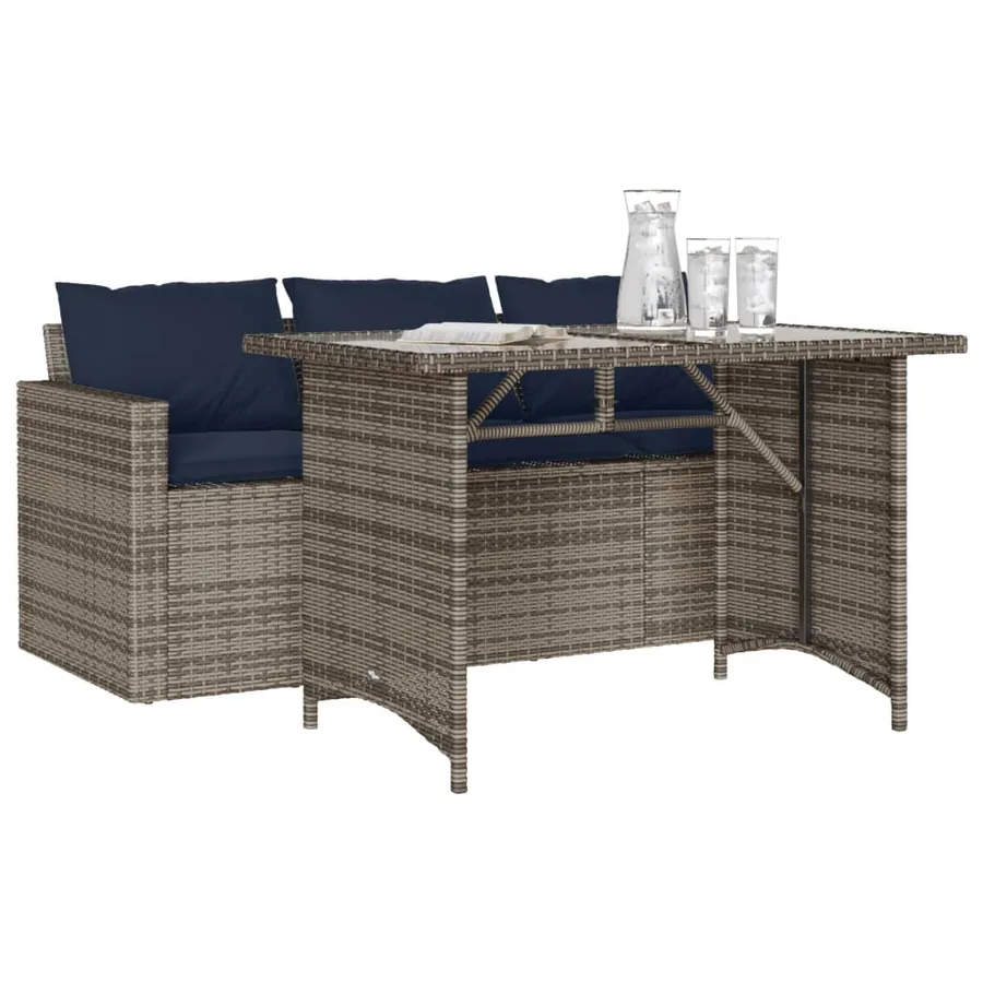 Ensemble à manger de jardin et coussins 2 pcs gris rotin - 3