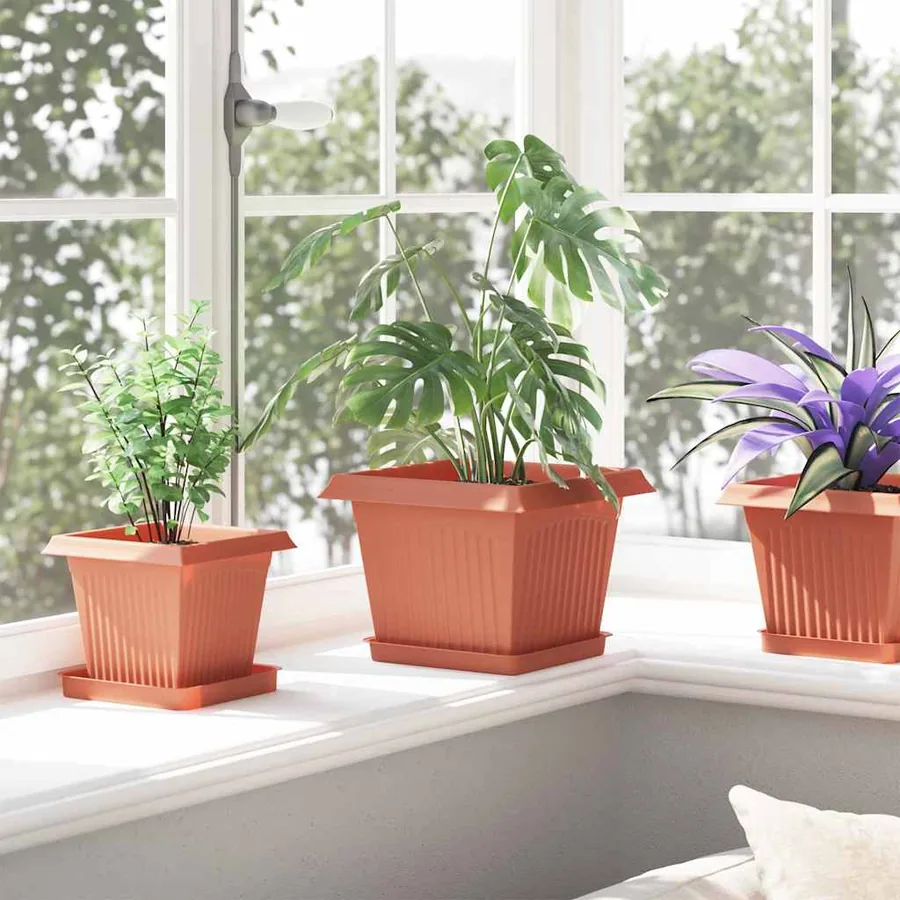 Plateau carré à fleurs 6 pcs Rouge brique 18 x 18 x 2 cm - 4
