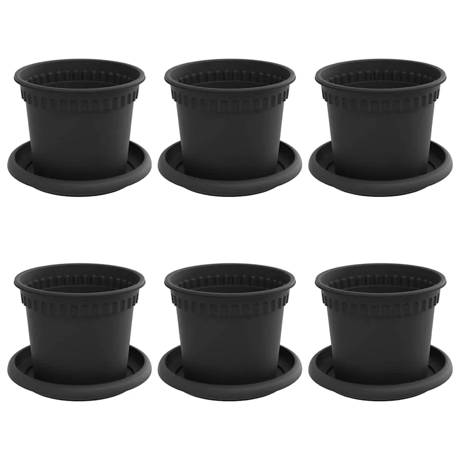 Pots de plantes 6 pcs Noir Ø 12,5 x 10 cm Plastique - 2