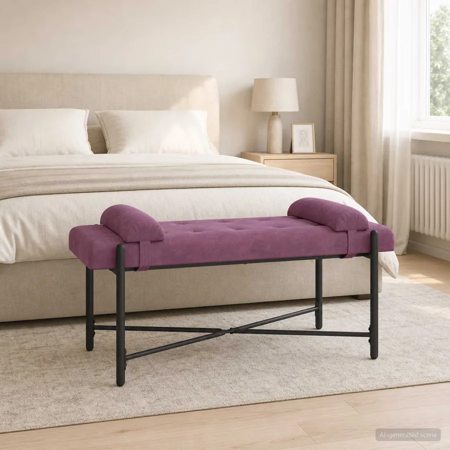 Banc capitonné à boutons avec coussins Pourpre 110 x 40 x 46 cm - 4
