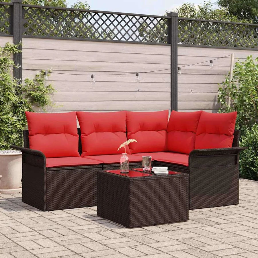Ensemble de canapé de jardin 5 pcs Marron polyrotin