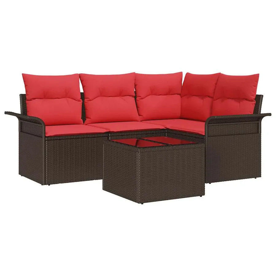 Ensemble de canapé de jardin 5 pcs Marron polyrotin - 2