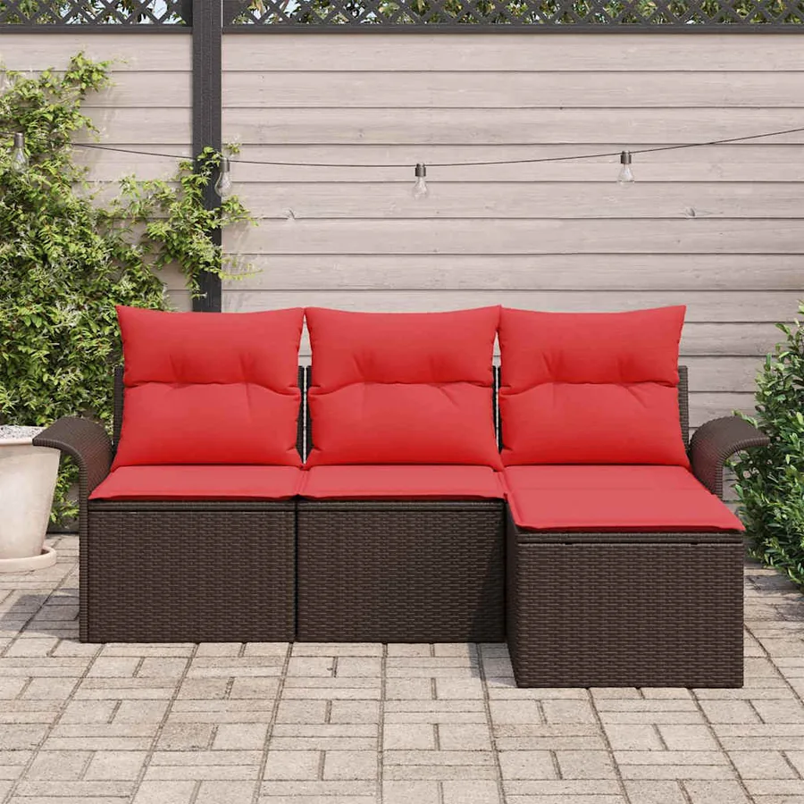 Ensemble de canapé de jardin 4 pcs Marron polyrotin - 3