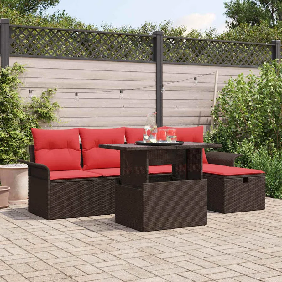Ensemble de canapé de jardin 6 pcs Marron polyrotin