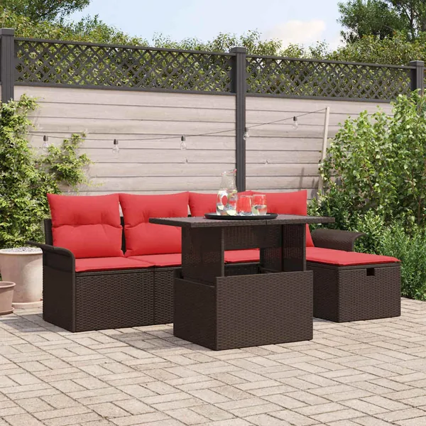 Ensemble de canapé de jardin 6 pcs Marron polyrotin