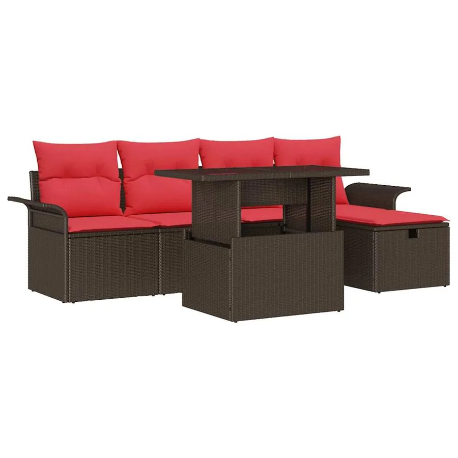 Ensemble de canapé de jardin 6 pcs Marron polyrotin - 2