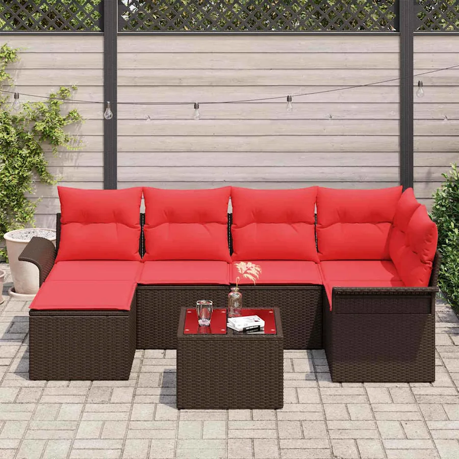 Ensemble de canapé de jardin 7 pcs Marron polyrotin - 3