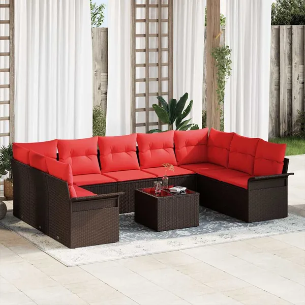 Ensemble de canapé de jardin 10 pcs Marron Poly rotin