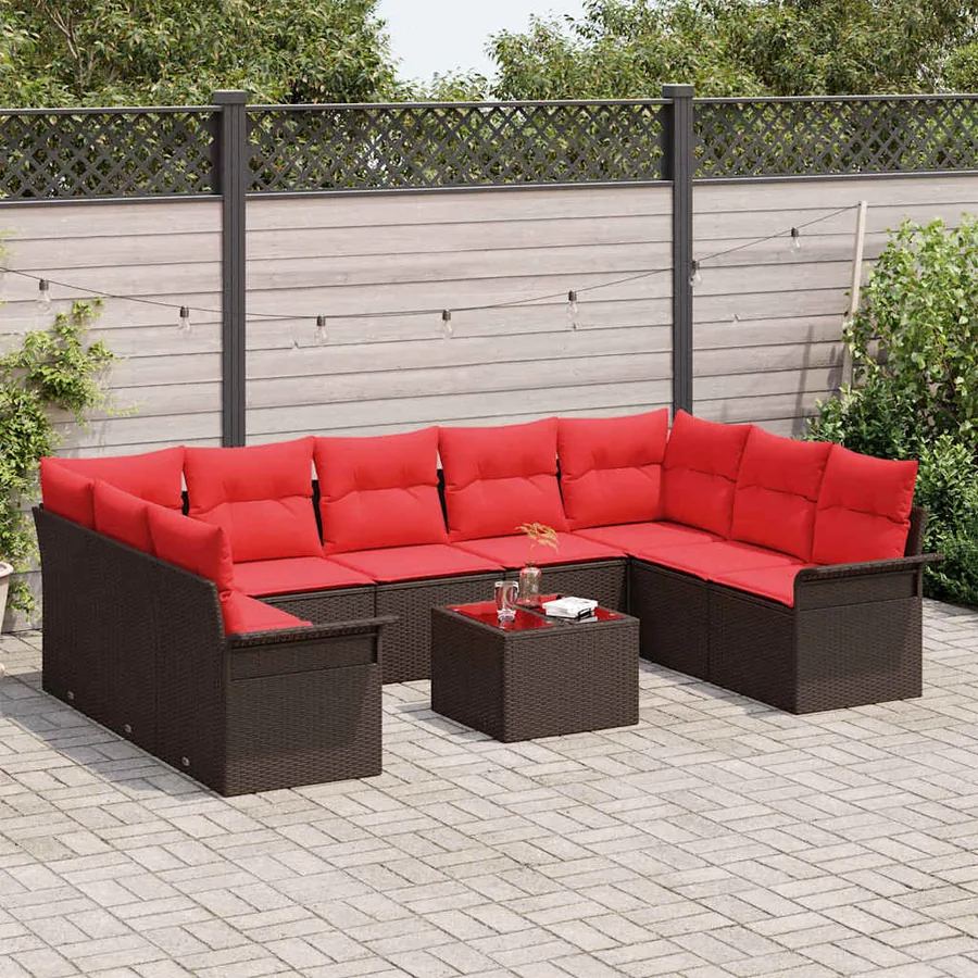 Ensemble de canapé de jardin 10 pcs Marron Poly rotin - 3