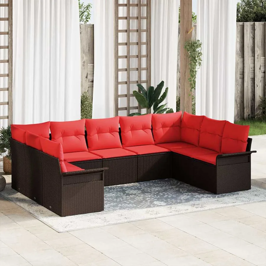 Ensemble de canapé de jardin 9 pcs Beige polyrotin