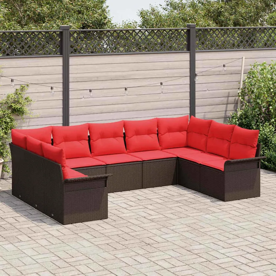 Ensemble de canapé de jardin 9 pcs Beige polyrotin - 3
