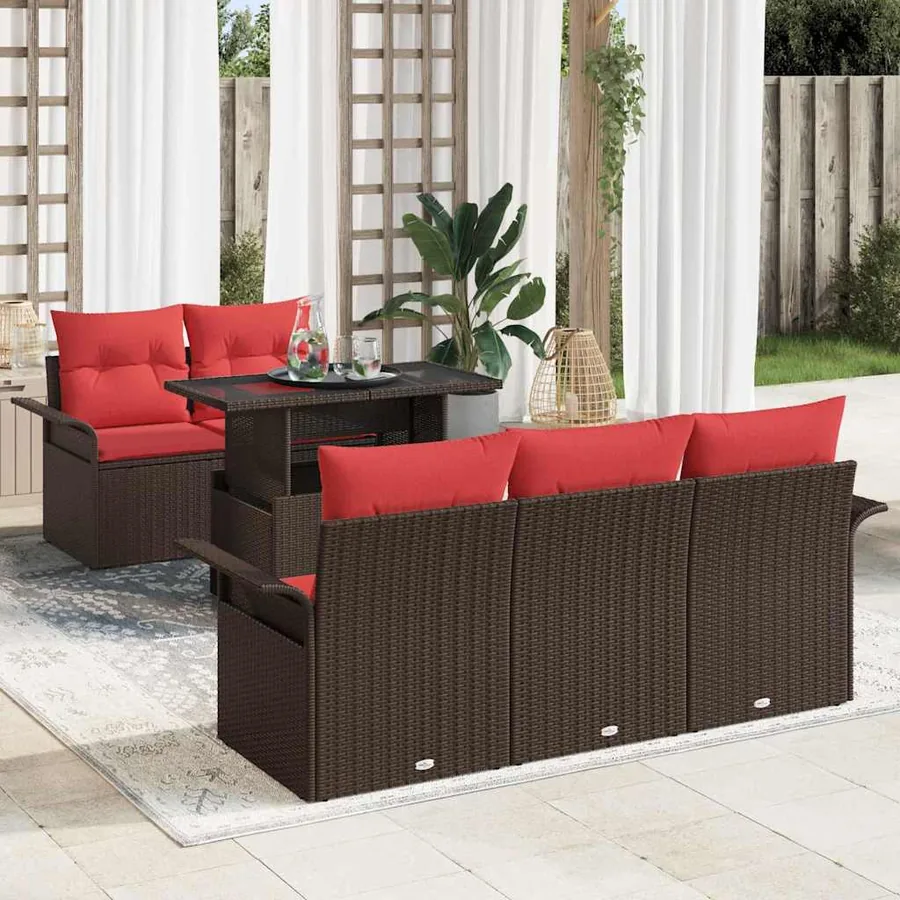Ensemble de canapé de jardin 6 pcs Marron Poly Rattan