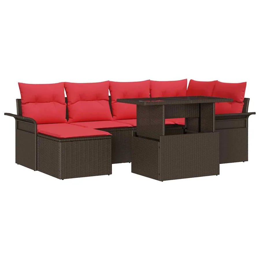 Ensemble de canapé de jardin 7 pcs Marron Poly Rattan - 2