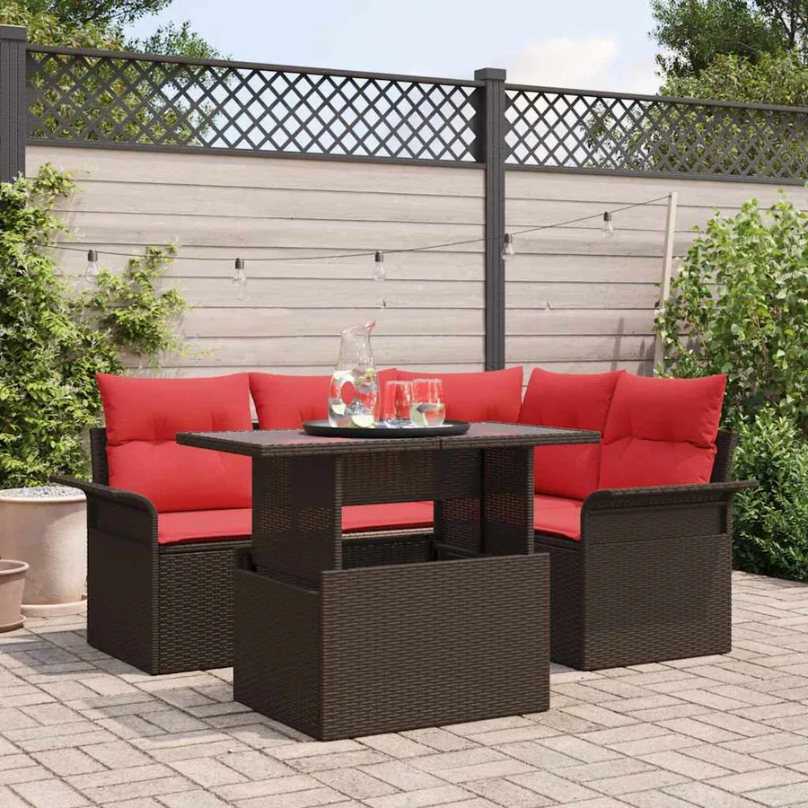 Ensemble de canapé de jardin 5 pcs Marron Poly Rattan