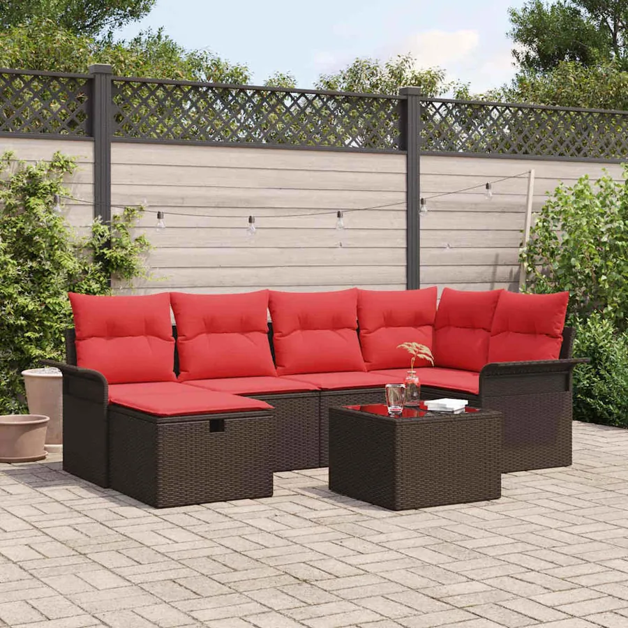Ensemble de canapé de jardin avec coussin 7 pcs Poly rotin