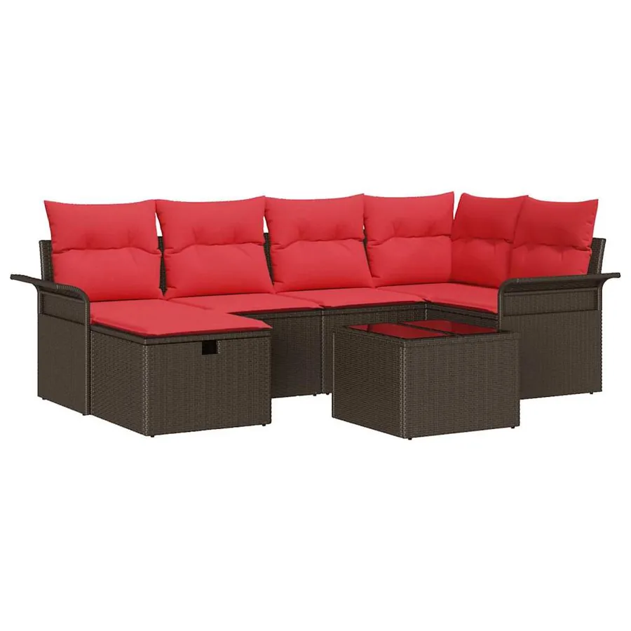Ensemble de canapé de jardin avec coussin 7 pcs Poly rotin - 2