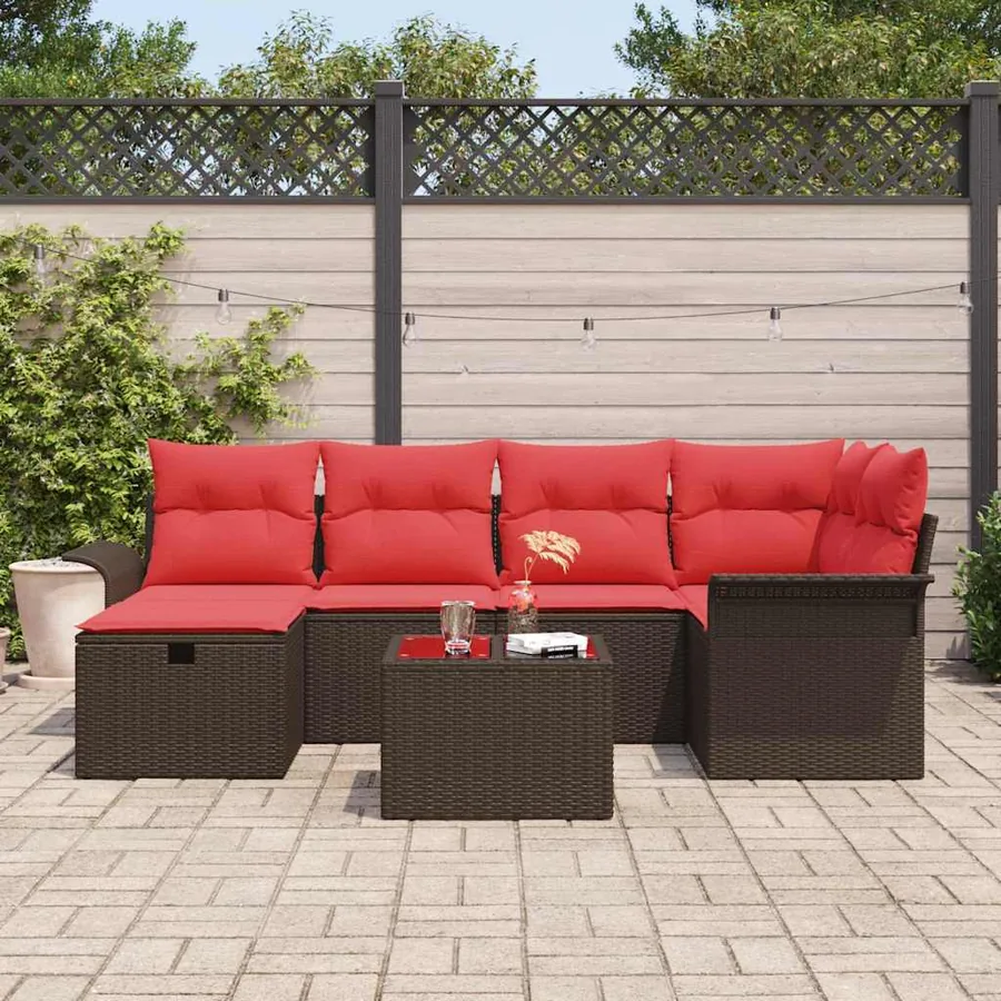 Ensemble de canapé de jardin avec coussin 7 pcs Poly rotin - 3