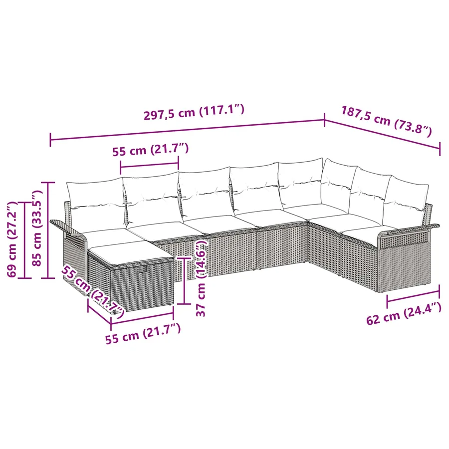 Ensemble de canapé de jardin avec coussin 8 pcs Poly rotin - 14